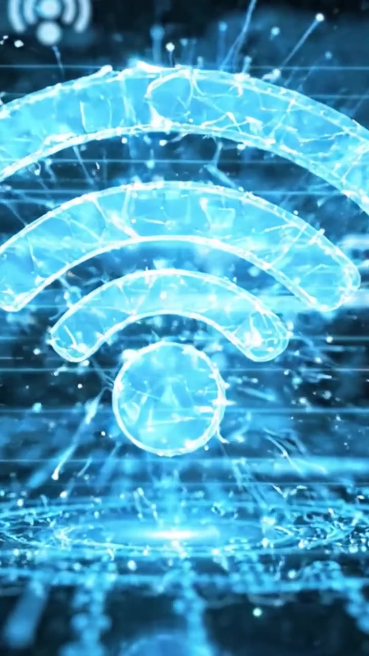 Dynamisk blå digital visualisering af forbindelse: Overgang fra datastrømme til Wi-Fi-signalikon, der repræsenterer moderne teknologisk kommunikation