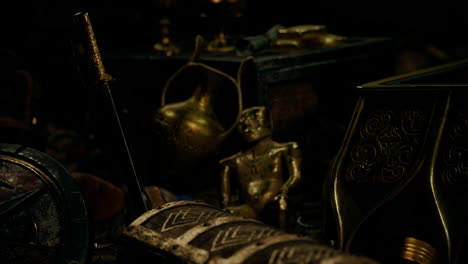 jewels and gold coins in the dark