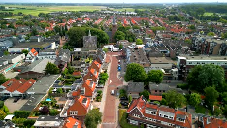 Aerial-view-of-townhouses-with-colorful-facades-of-historic-houses