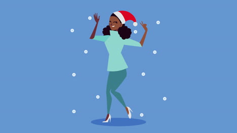 happy woman dancing in a santa hat