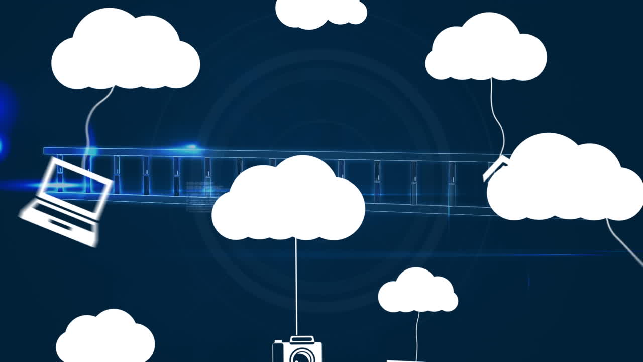 어두운 배경에서 클라우드 아이콘과 의료 데이터 처리의 애니메이션