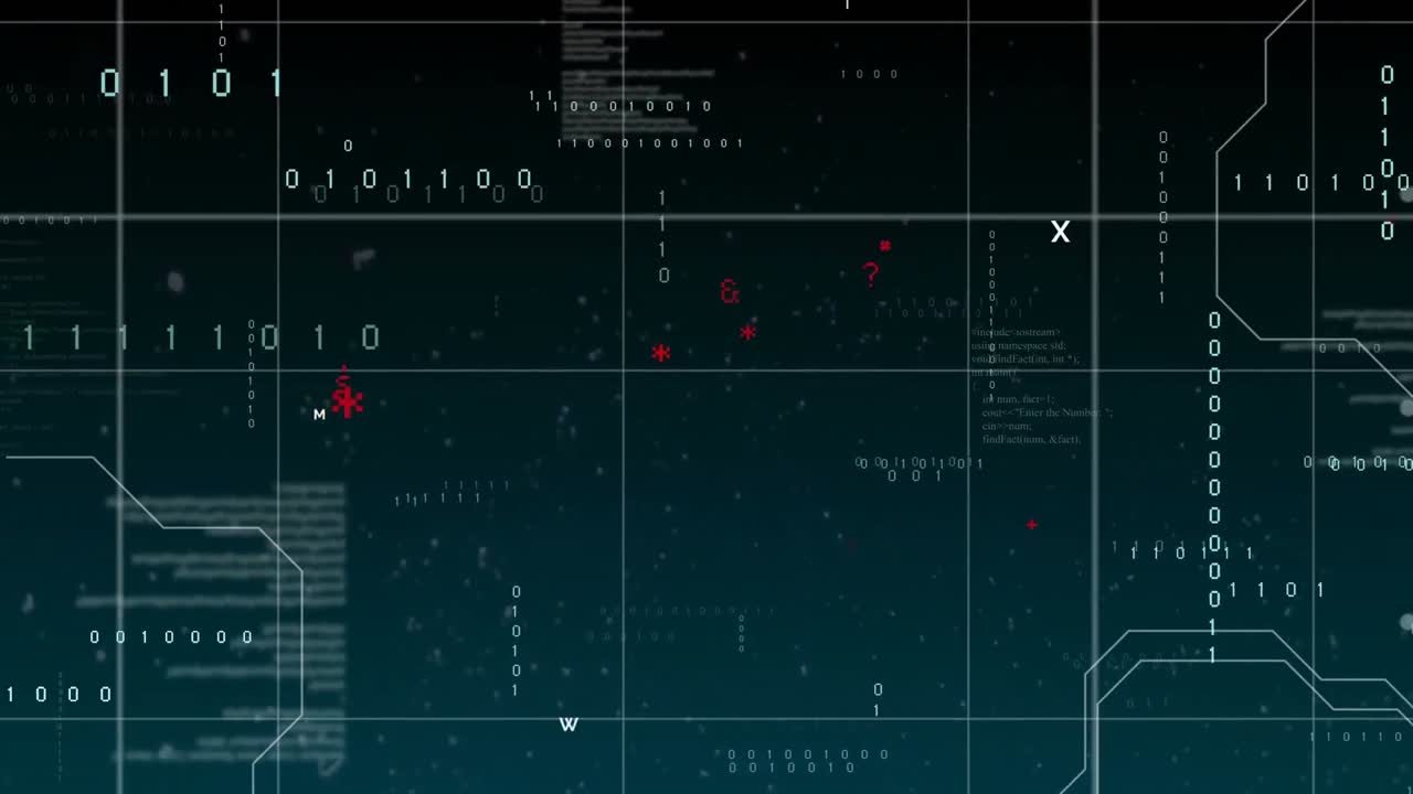 Animation of data processing on black background