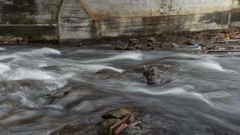 Water-Flowing-Past-River-Rocks,-Nature-Landscape-Time-Lapse