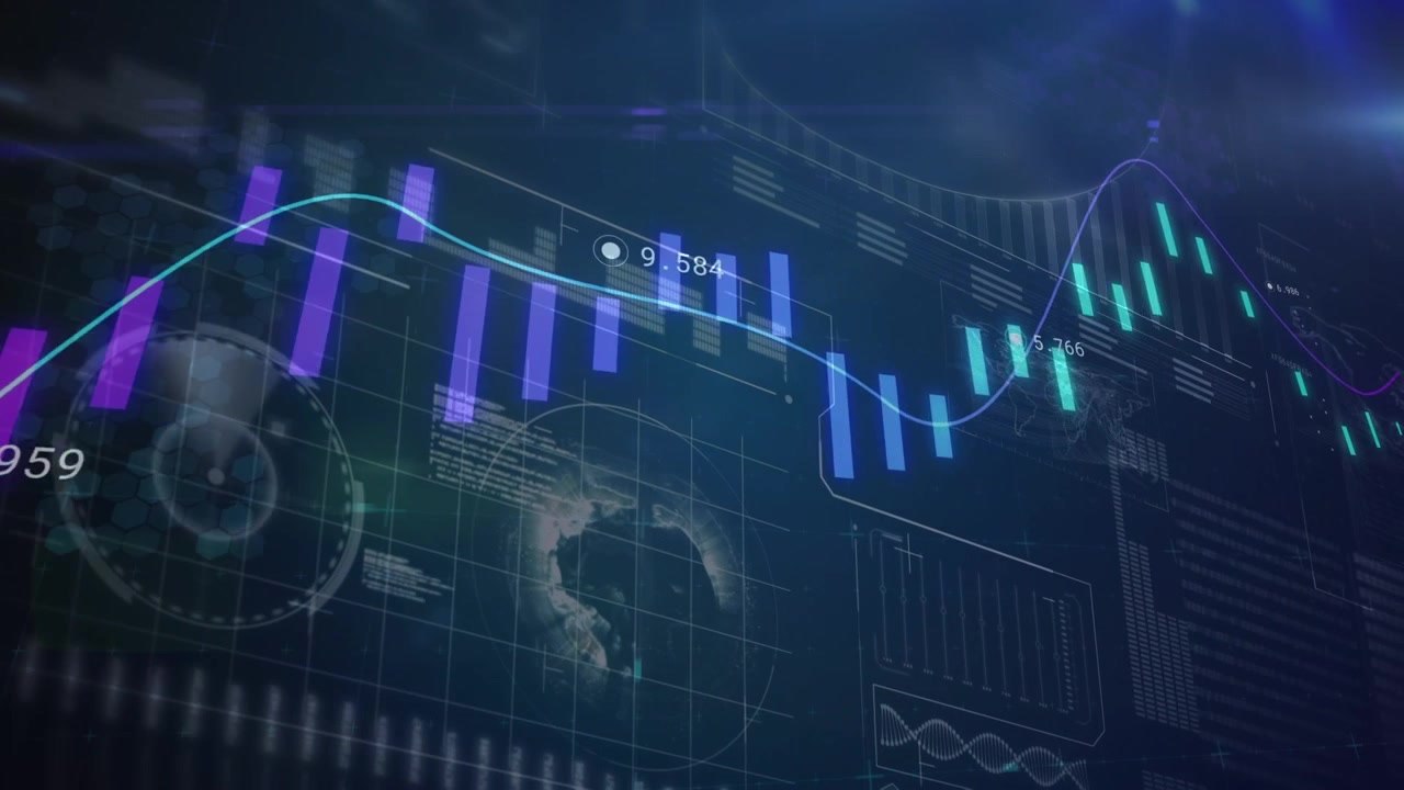 Animazione dell'elaborazione di dati finanziari su sfondo nero