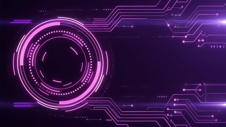 Glowing Purple Digital Circuit Board and HUD Animation