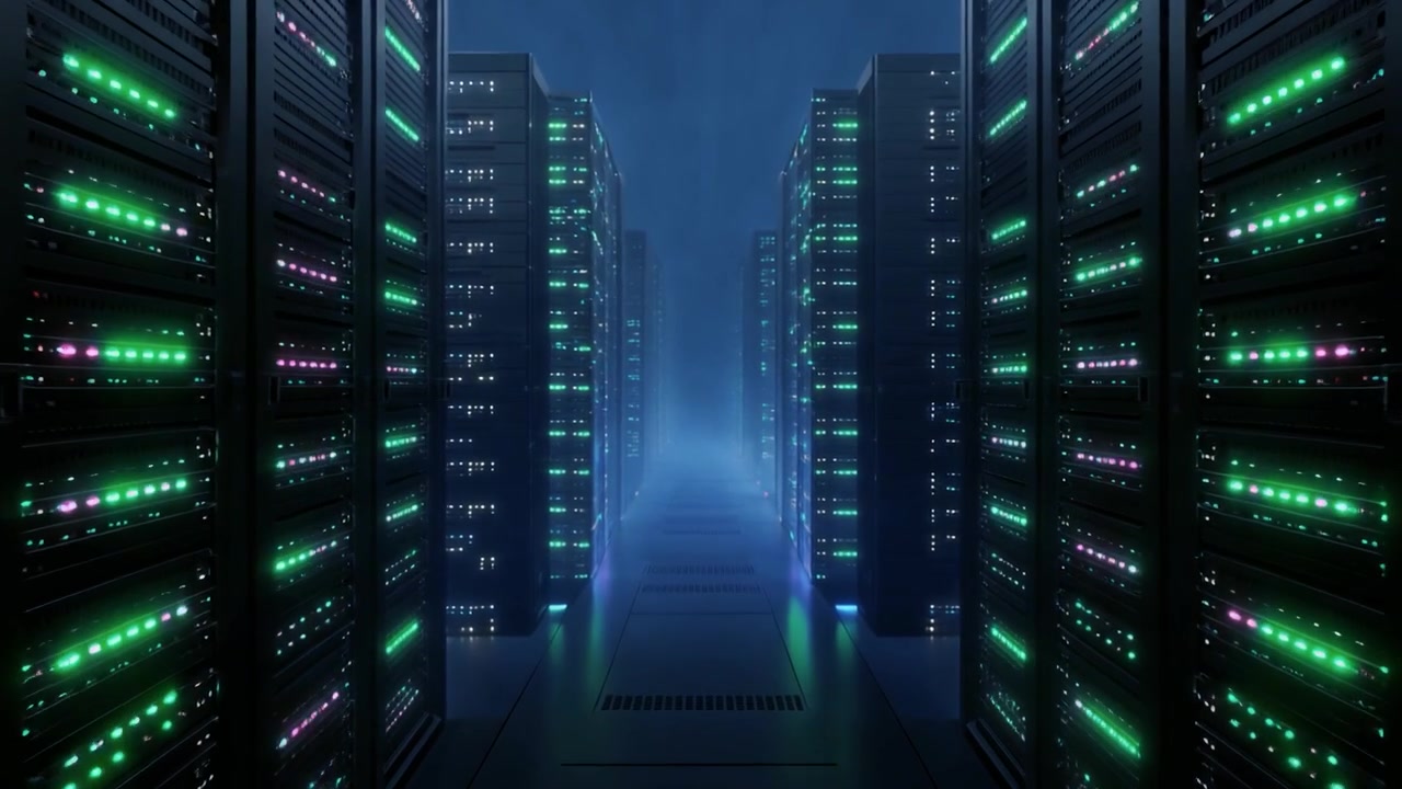 Rows of Server Racks in a Modern Data Center