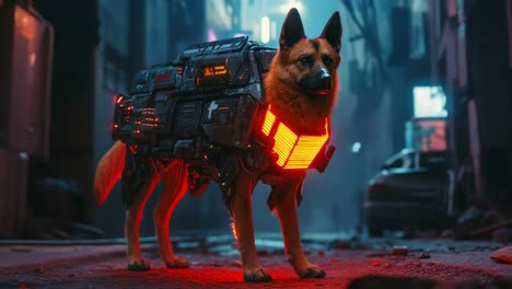cyberpunk german shepherd guard dog