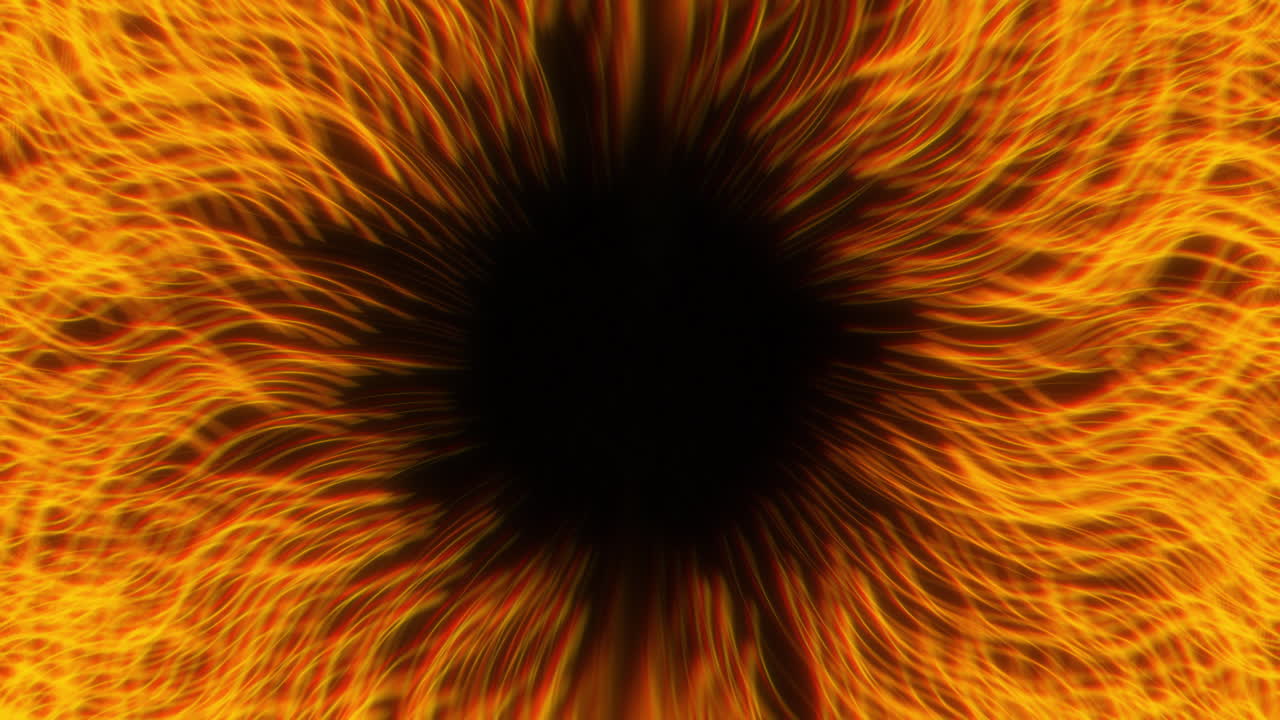 Abstract Eye with Energy Strands Rapidly Falling into Black Hole Gravity Well with Bright Glow. Motion Graphics Animation