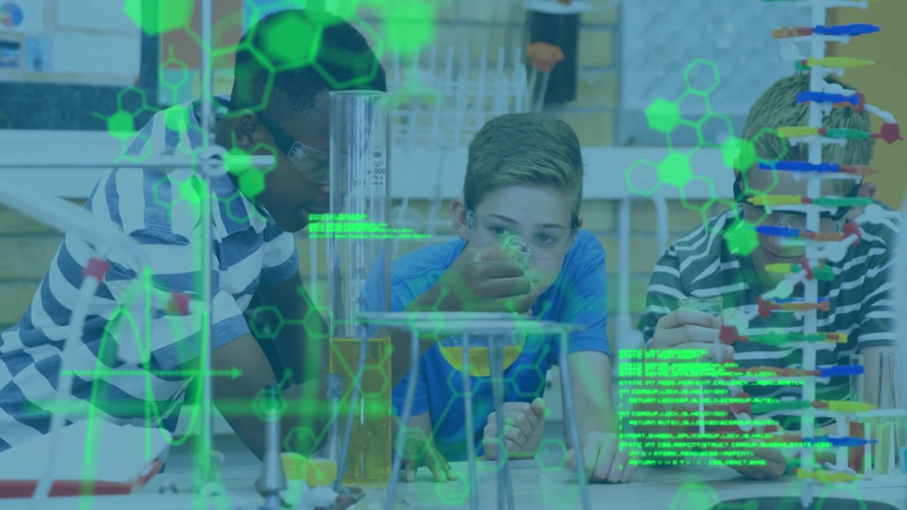 Animation of data processing over diverse schoolchildren in lab