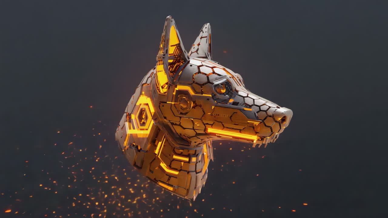 Mechanical Robot Dog Head with Glowing Circuits