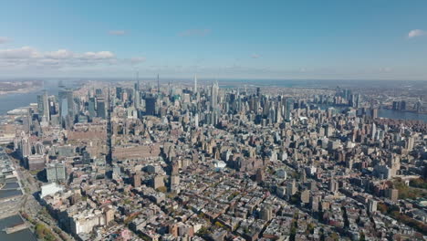 Imágenes-Panorámicas-Aéreas-De-La-Ciudad.-Altos-Rascacielos-Del-Centro-De-Oficinas-En-El-Centro-De-La-Ciudad.-Manhattan,-Ciudad-De-Nueva-York,-Estados-Unidos