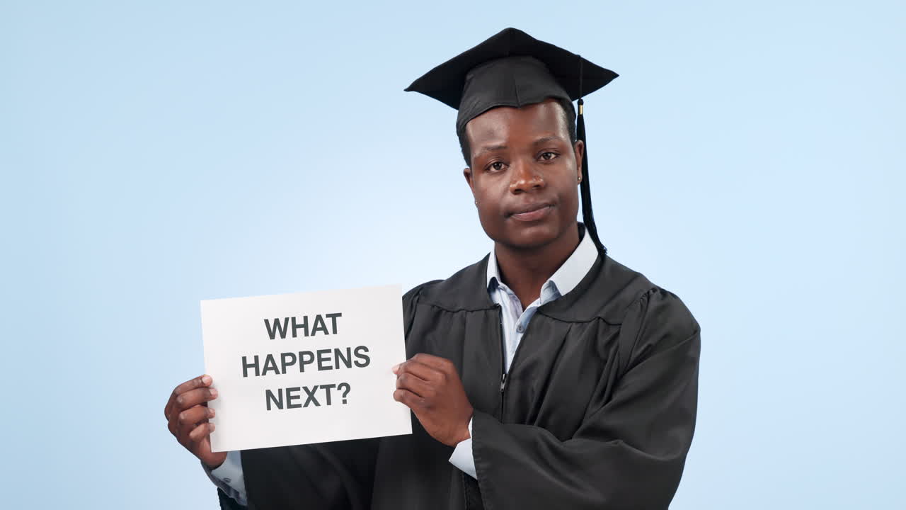 Graduate, black man and portrait with poster