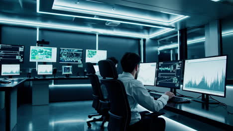 analyst working with data on multiple screens