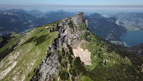 flight around schafberg summit in salzkammergut, upper austria.