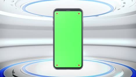 teléfono móvil pantalla verde encendiendo fondo de tecnología de ciencia ficción