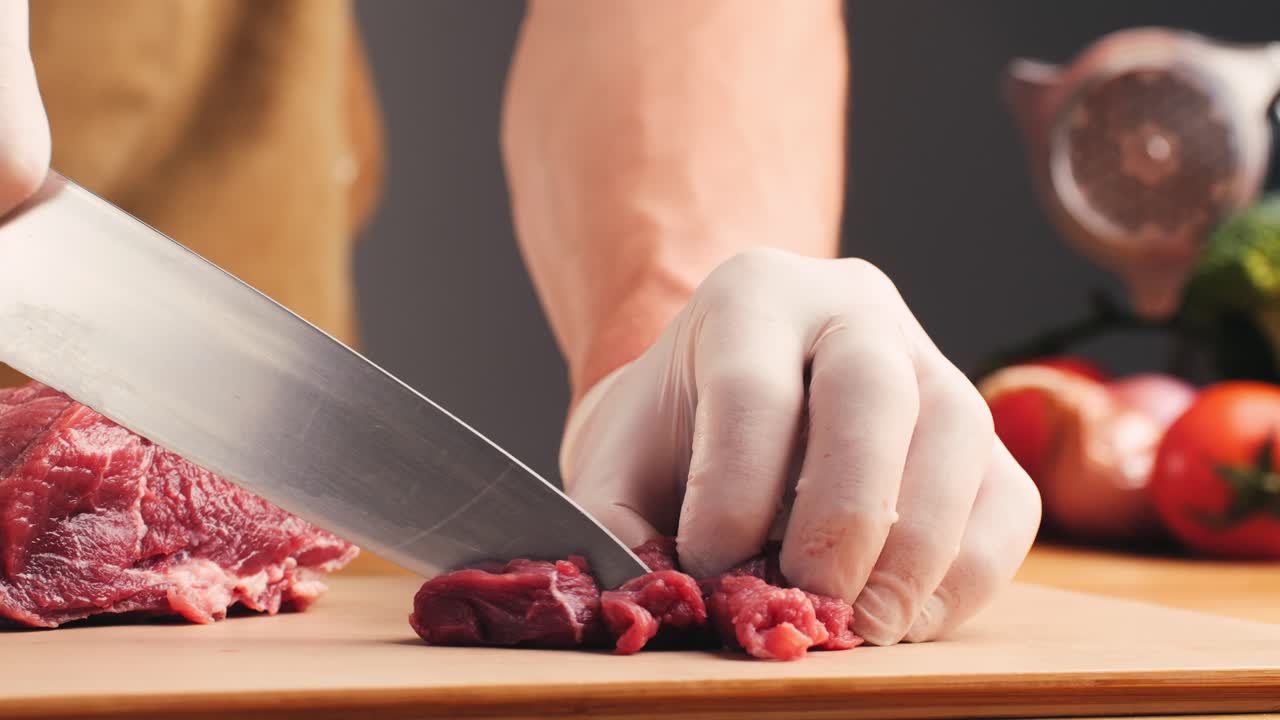 Chef Preparing Raw Beef