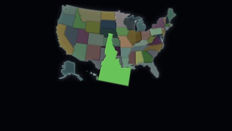 idaho está resaltado - estados unidos - mapa de estados unidos