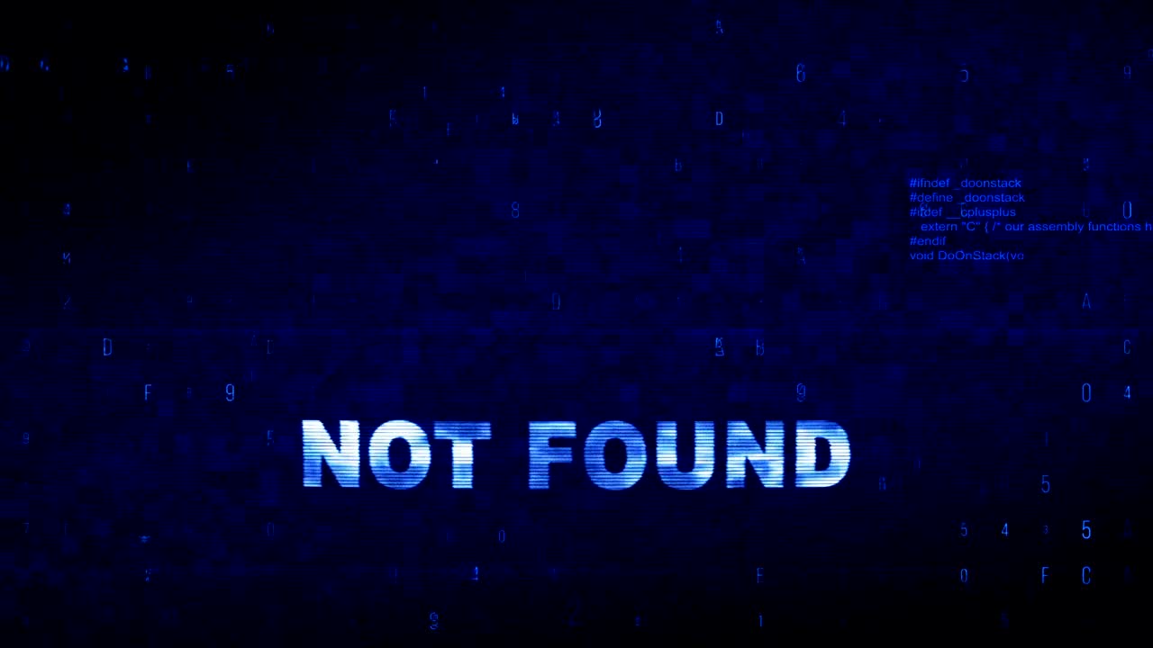 Not Found  Text Digital Noise Twitch Glitch Distortion Effect Error Animation.
