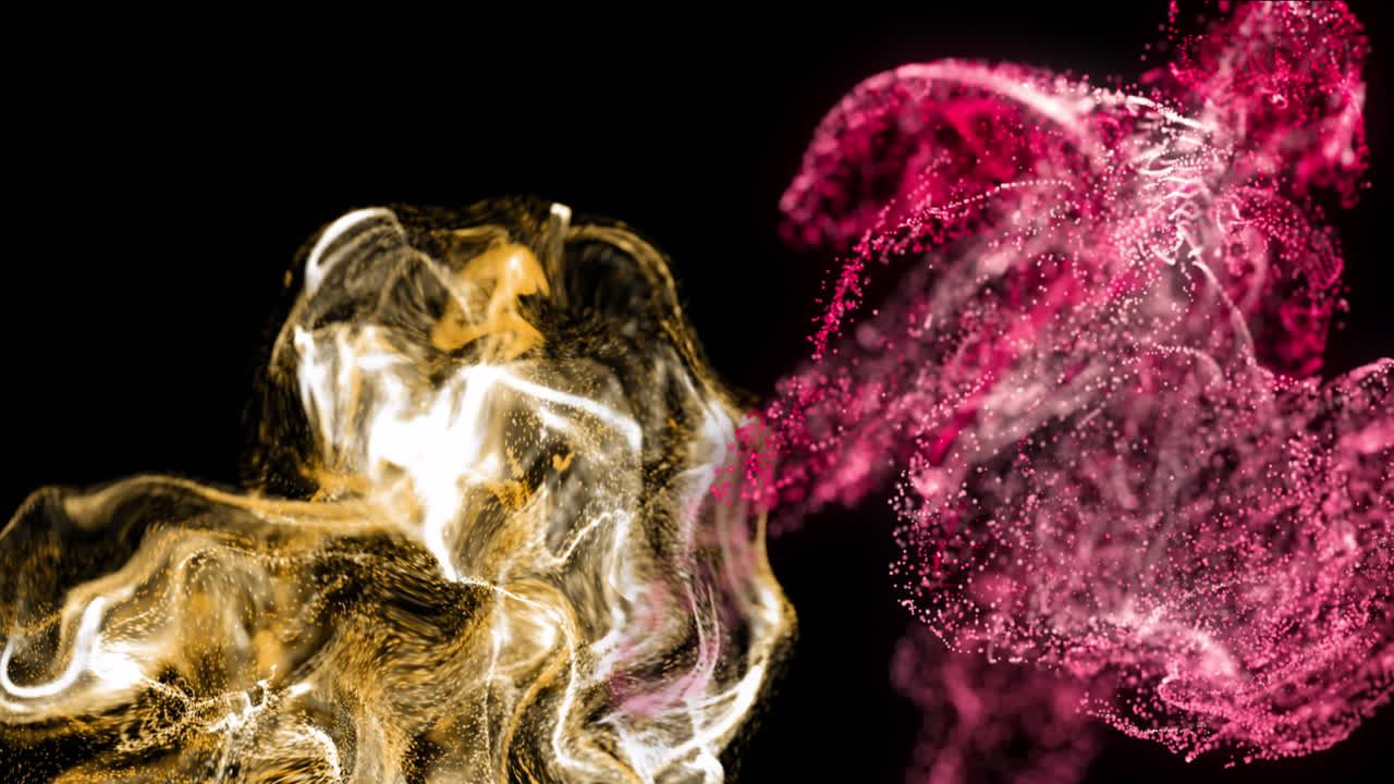 animación de formas de partículas rojas y blancas que se mueven sobre un fondo negro