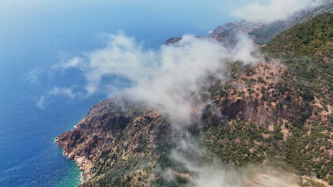 aerial view of coastal cliffs with clouds and blue sea in a serene scene