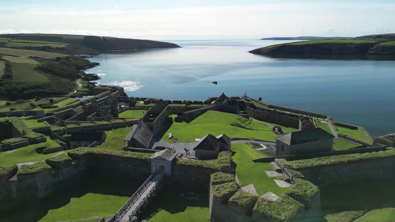 Charles Fort aerial and river Bandon confluence, Atlantic ocean, coastal panorama of Kinsale, Ireland