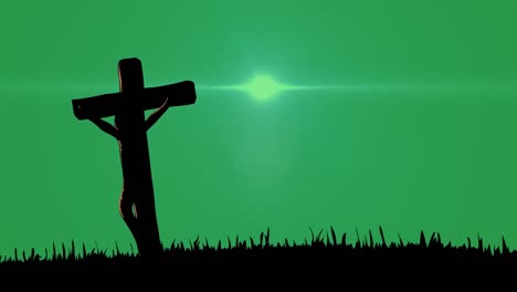 Cross-rising-over-green-background