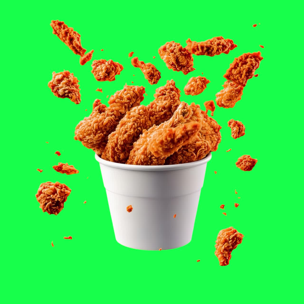 Crispy fried chicken explosion animation, transparent 4K video, green ...