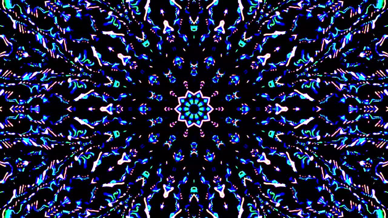 Krásný abstraktní kaleidoskop, který září, zářivé světlo, které reguluje jemné pohyby