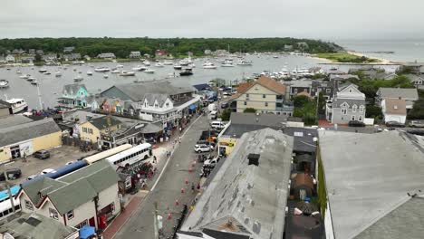 drone shot of oak bluffs' downtown area off the coast of massachusetts