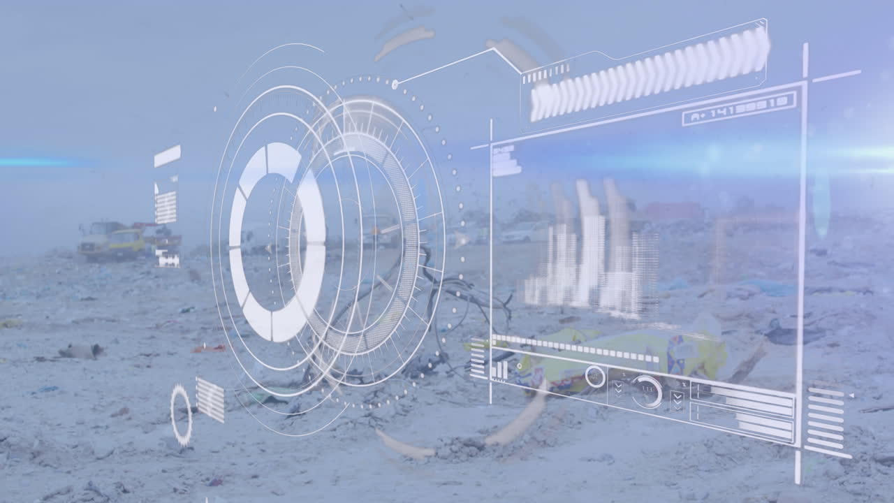 바 그래프와 렌즈 플레어와 함께 로딩 서클의 애니메이션 덤핑 지대의 낮은 각도 뷰