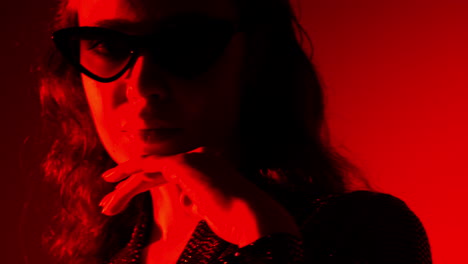 woman in red light