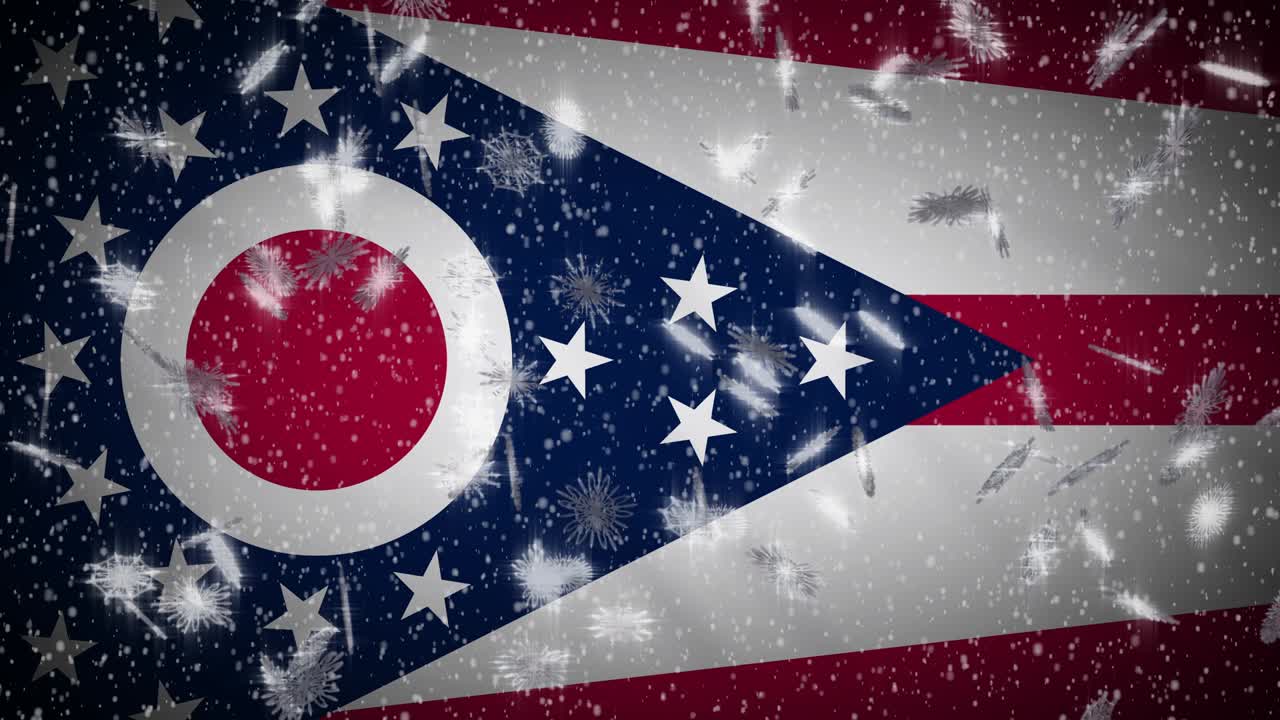 오하이오 발이 눈을 내리고, 새해와 크리스마스 배경, 루프