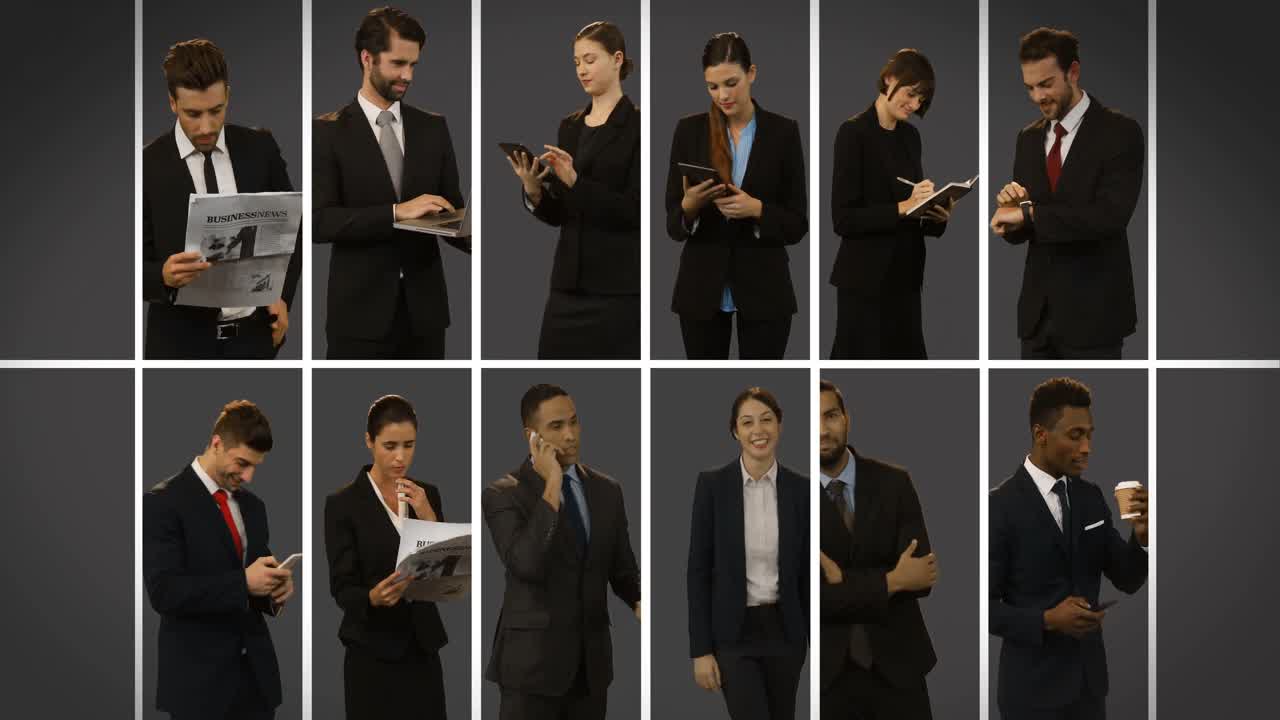 pantalla múltiple que muestra el estilo de vida de los empresarios