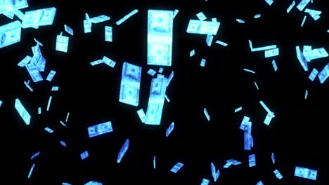 hologram digital money falling with stylish chromatic glitches - 3d animation