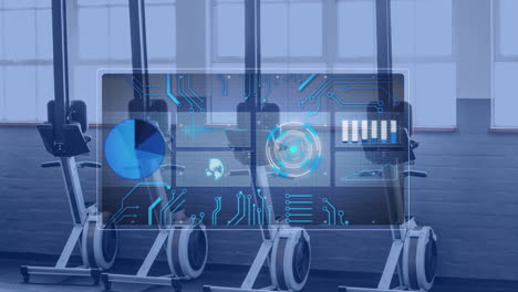 animation of data processing over gym equipment