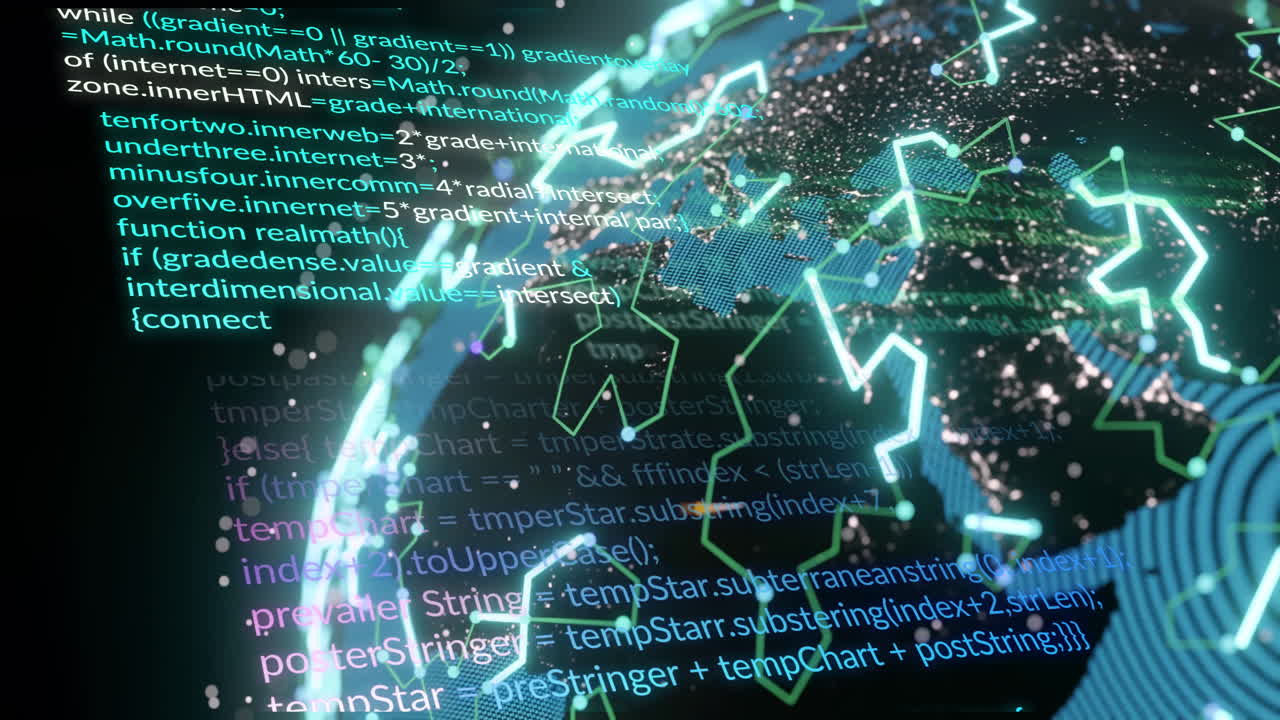 animación del procesamiento de datos digitales a través de conexiones y globos