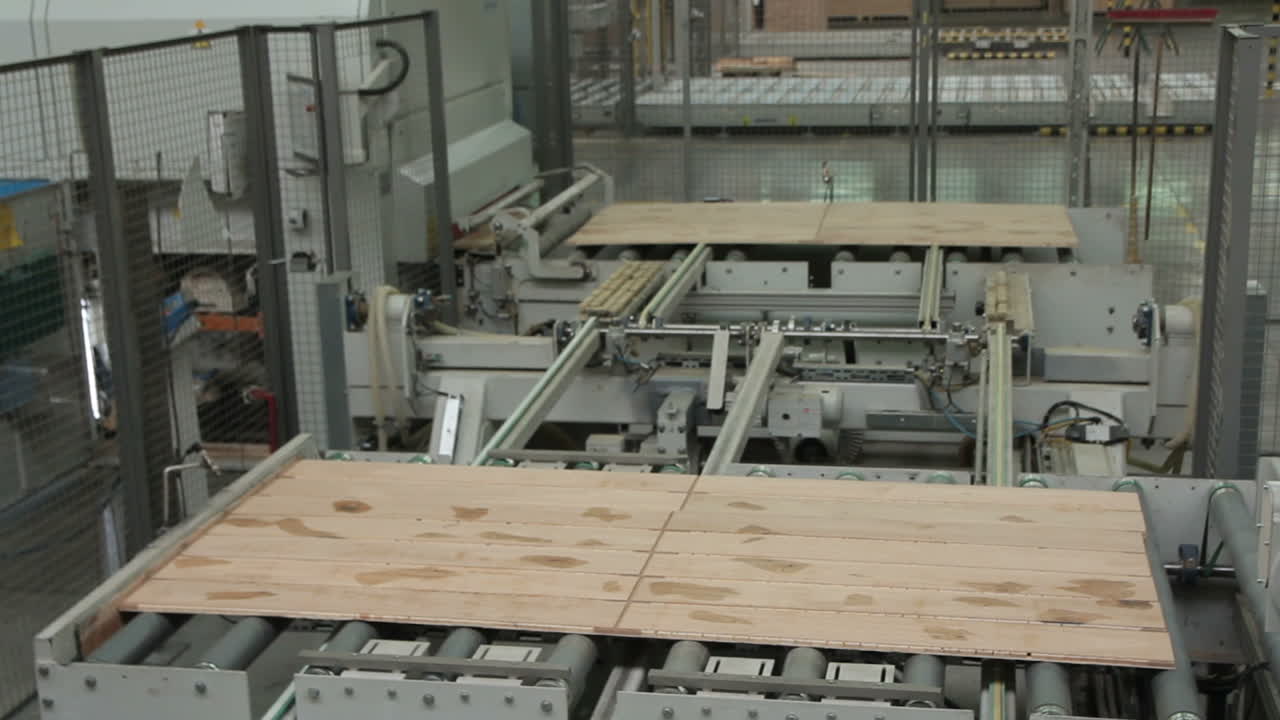 Floorboard production in the industrial factory. Modern technologies.