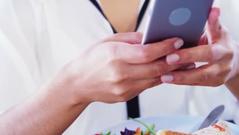 sandwich-and-woman-using-smartphone