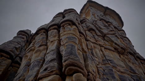 close-up view of a textured stone structure