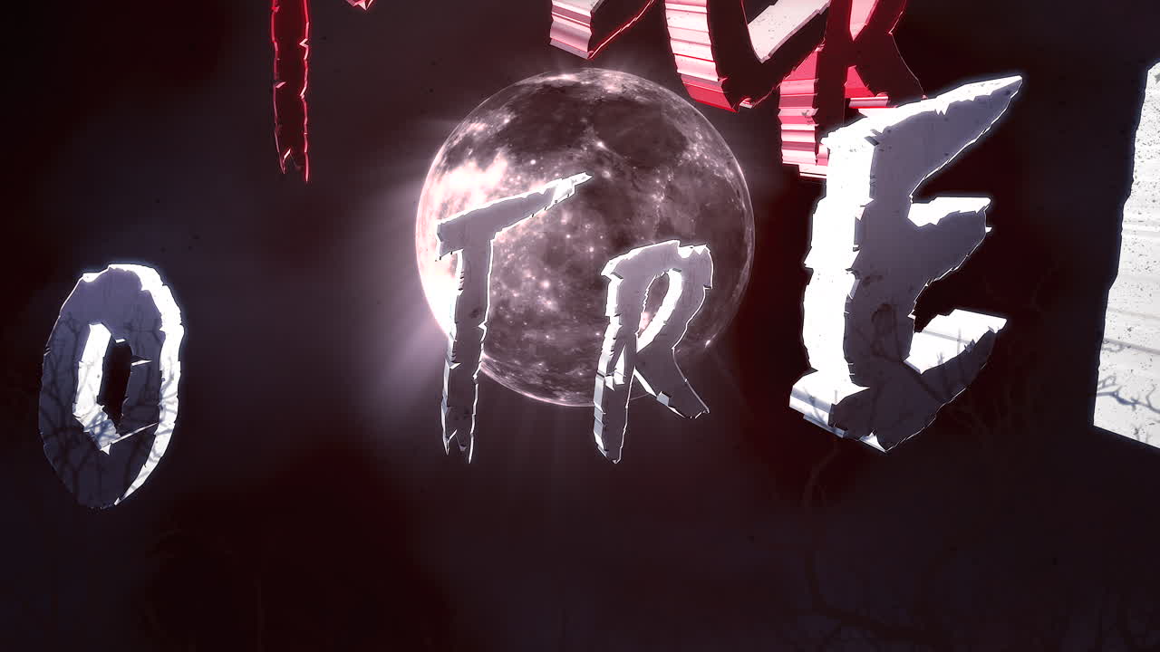 어두운 달과 구름 2가 있는 애니메이션 텍스트 속임수 및 신비한 애니메이션 할로윈 배경