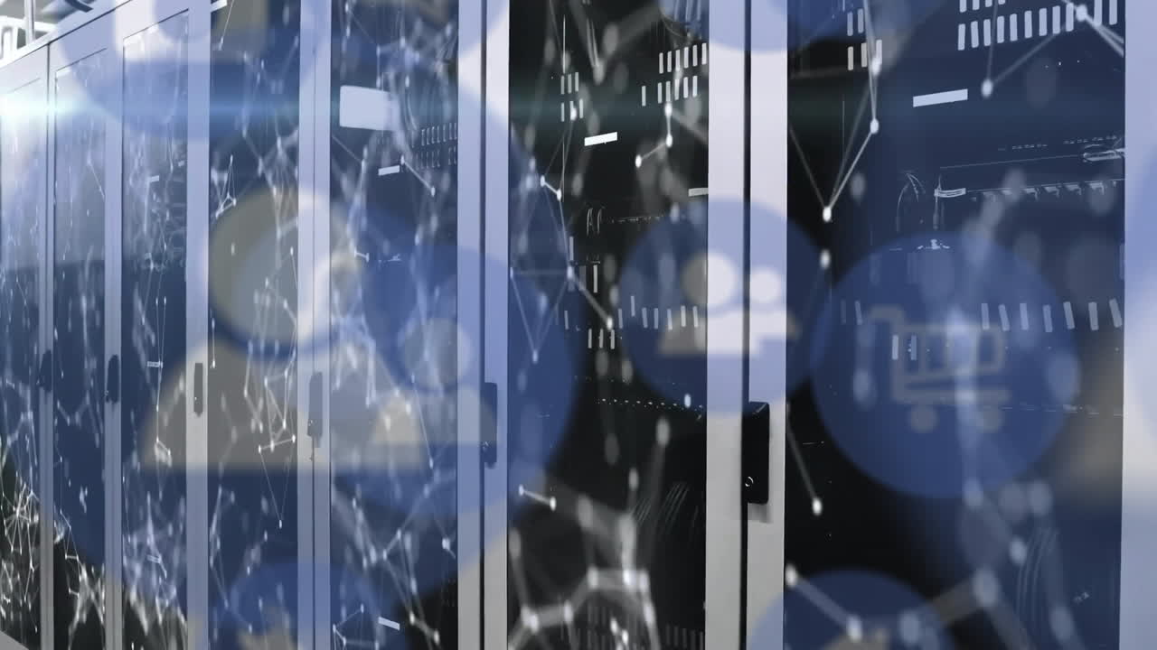 아이콘과 데이터 처리를 통해 컴퓨터 서버를 통해 연결 네트워크의 애니메이션