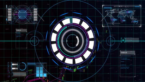 Animation of data processing and scope scanning over globe and world map