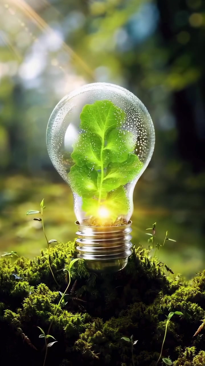 Pianta verde che cresce all'interno di una lampadina su terreno muschioso