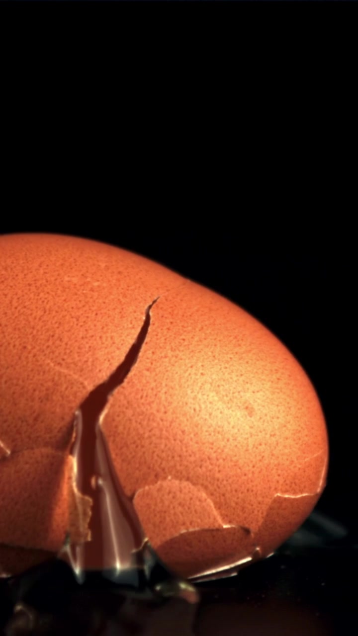 Slow Motion Close-Up of a Brown Egg Cracking and Leaking