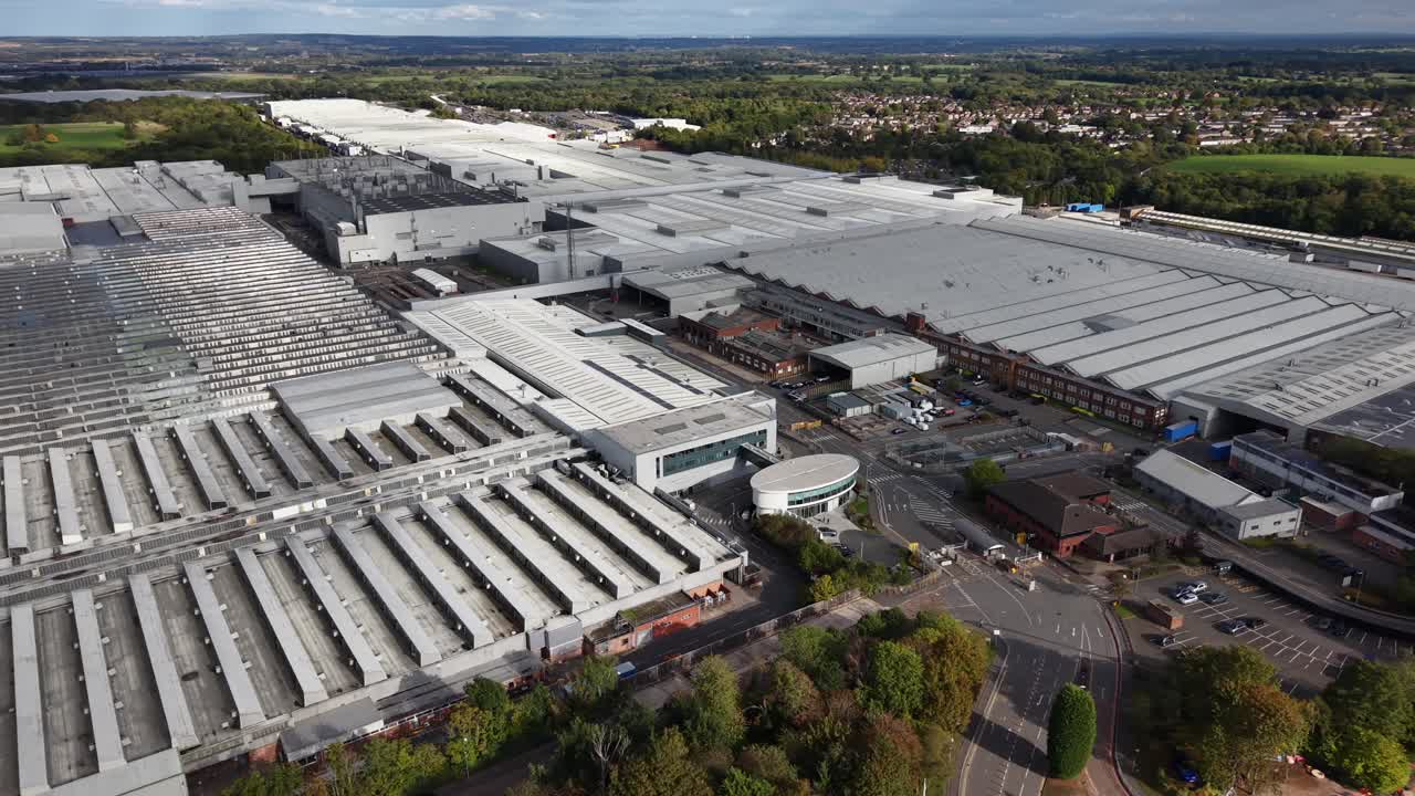Drone shot of the Jaguar Landrover factory (JLR) in Solihull, Birmingham, England, UK