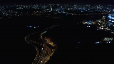 night city aerial view with highway