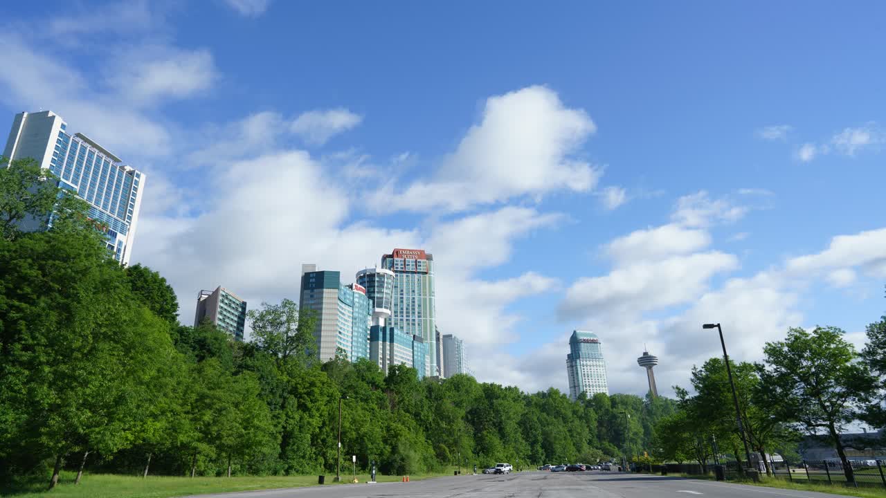 Fast-moving clouds over Niagara Skyline, from the abandoned parking lot.