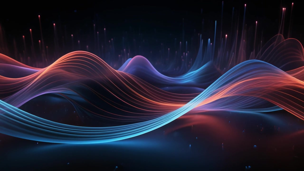 Abstract Glowing Waves of Light Moving in Dark Space
