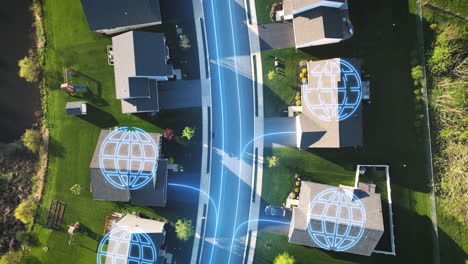 barrio americano con conectividad, superposición gráfica de movimiento de internet