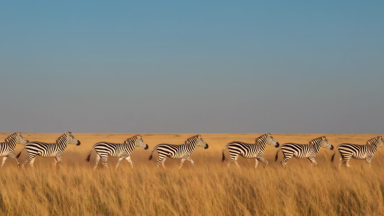 Zebras Running Across the Savannah